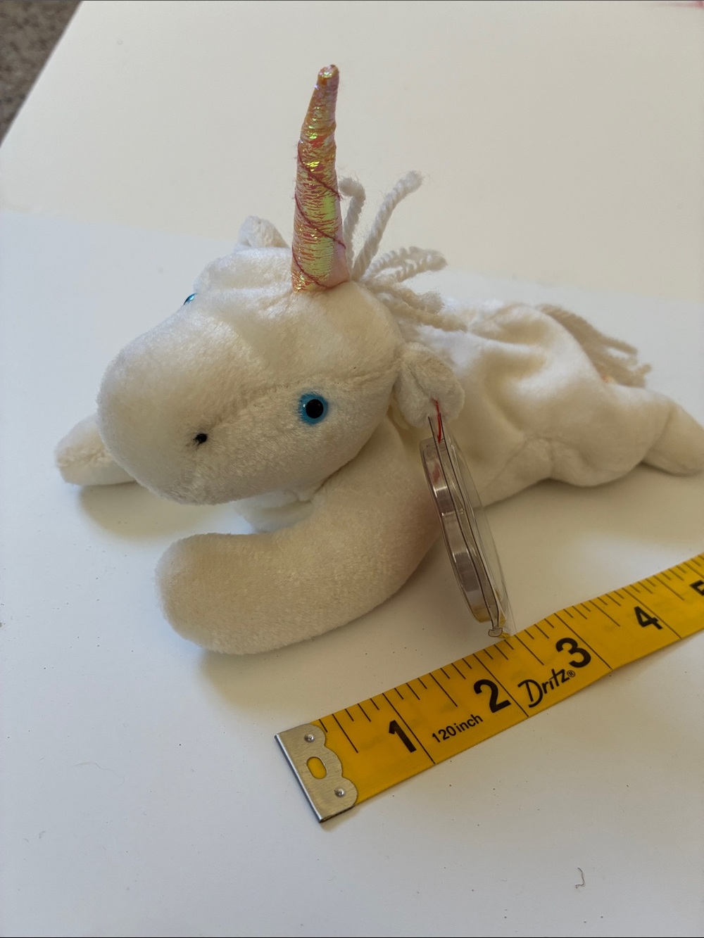 Ty White Unicorn Plush Keychain with Iridescent Horn 1993NWT